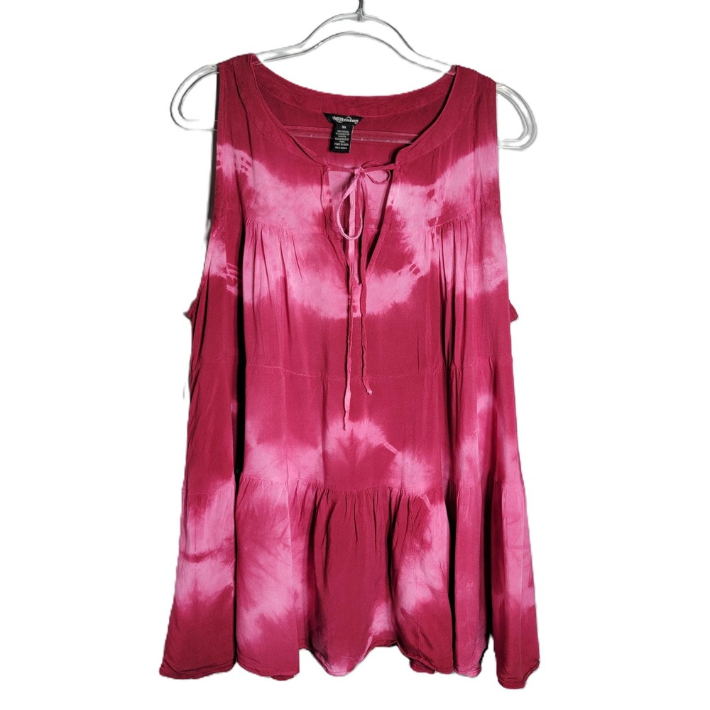 Millenium Womens 3X‎ Raspberry Pink Tie Dye Tiered Sleeveless Keyhole Rayon Top